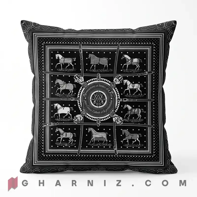 کاور کوسن مخمل طرح اسب و یراق با حاشیه بته‌ جقه کد gh-c770 — تصویر 3