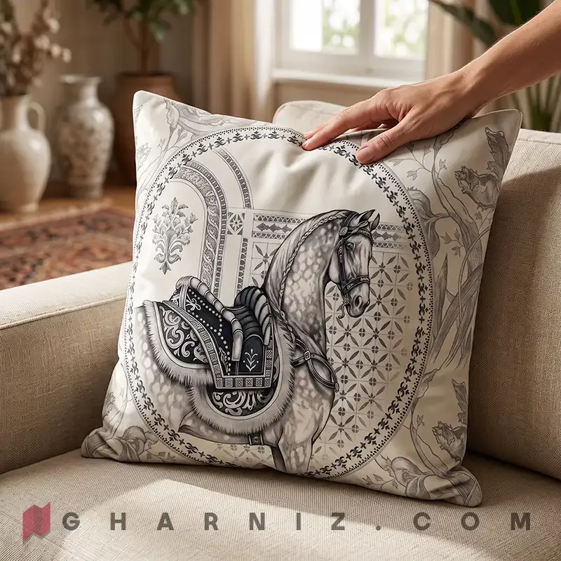 کاور کوسن مخمل طرح اسب و کاشی کد gh-c771 — تصویر 13
