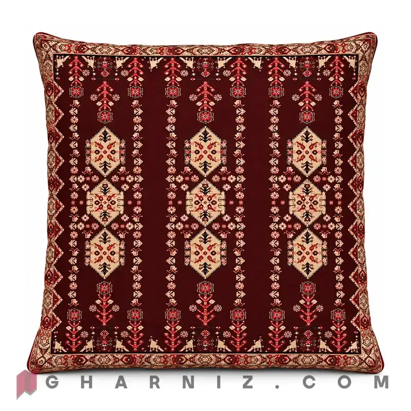کاور کوسن مخمل طرح گلیم عشایری سه‌ ستونه کد gh-c815 — تصویر 2
