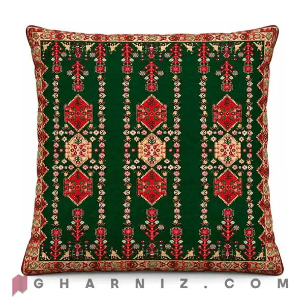 کاور کوسن مخمل طرح گلیم عشایری سه‌ ستونه