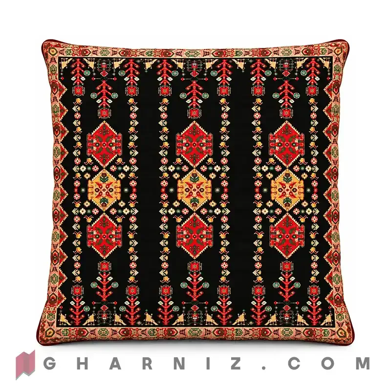 کاور کوسن مخمل طرح گلیم عشایری سه‌ ستونه کد gh-c815 — تصویر 5