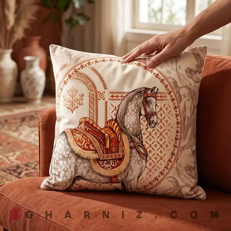 کاور کوسن مخمل طرح اسب و کاشی کد gh-c771 — تصویر 10