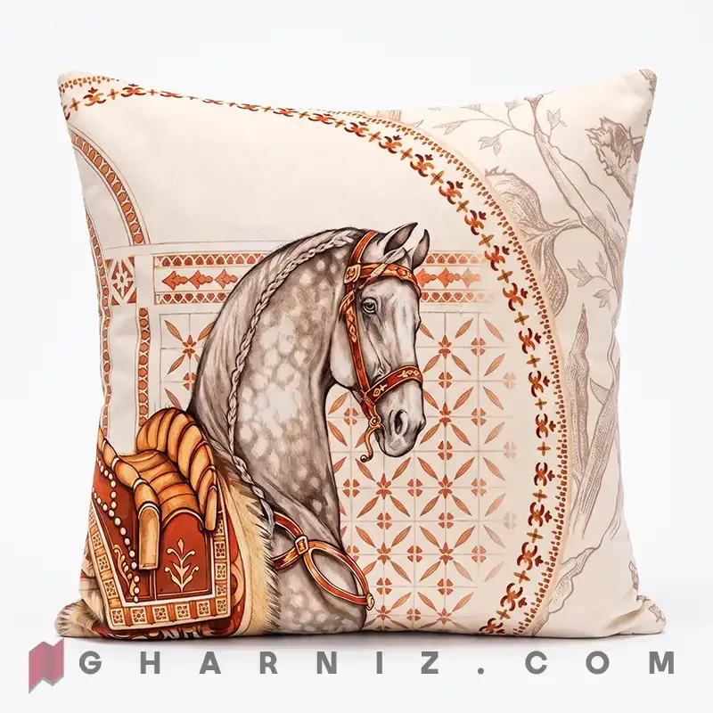 کاور کوسن مخمل طرح اسب و کاشی کد gh-c771 — تصویر 5
