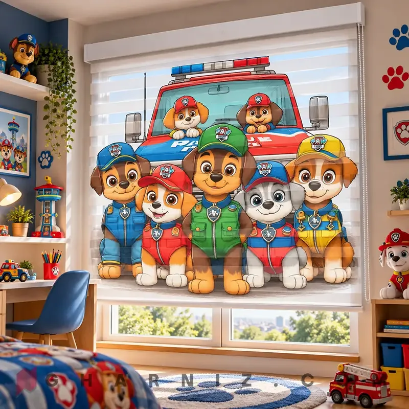 پرده زبرا اتاق کودک طرح سگ‌های نگهبان و ماشین امداد Paw Patrol Rescue کد gh-zk221 — تصویر 2