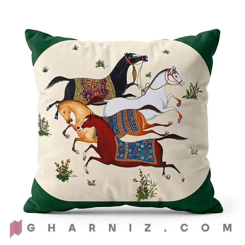 کاور کوسن مخمل طرح نگارگری اسب‌ها کد gh-c777 — تصویر 7