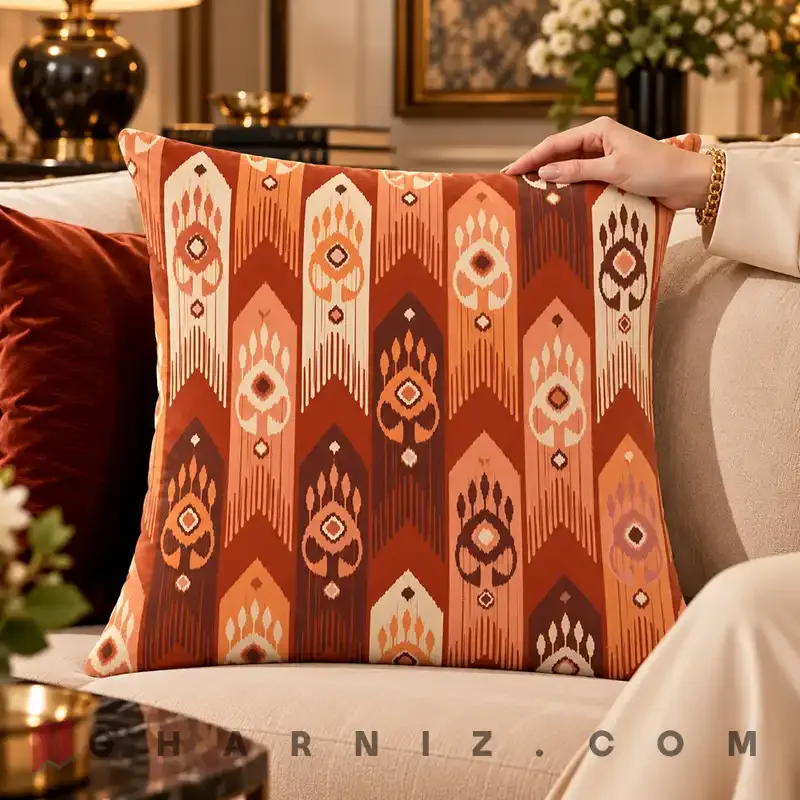 کاور کوسن مخمل طرح ایکات کد gh-c775 — تصویر 8