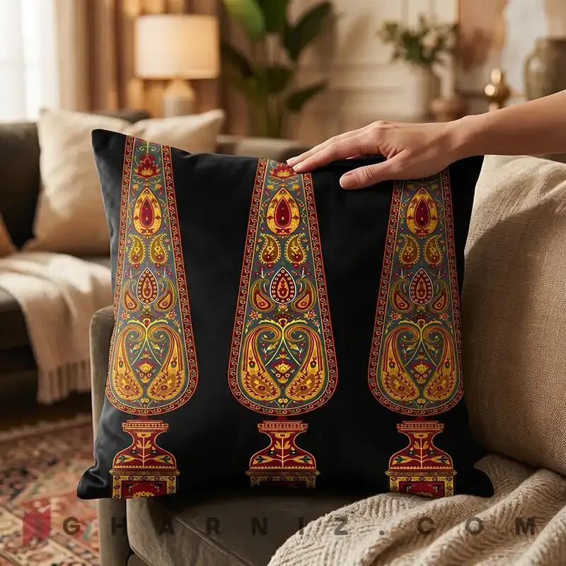کاور کوسن مخمل طرح سرو و بته‌ جقه کد gh-c747 — تصویر 7
