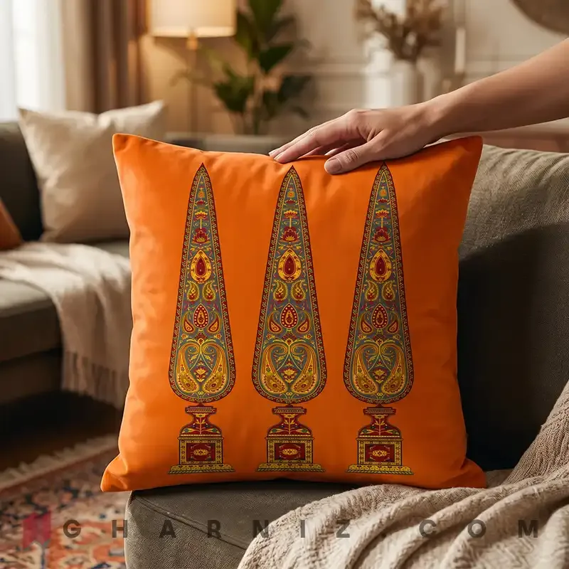کاور کوسن مخمل طرح سرو و بته‌ جقه کد gh-c747 — تصویر 6