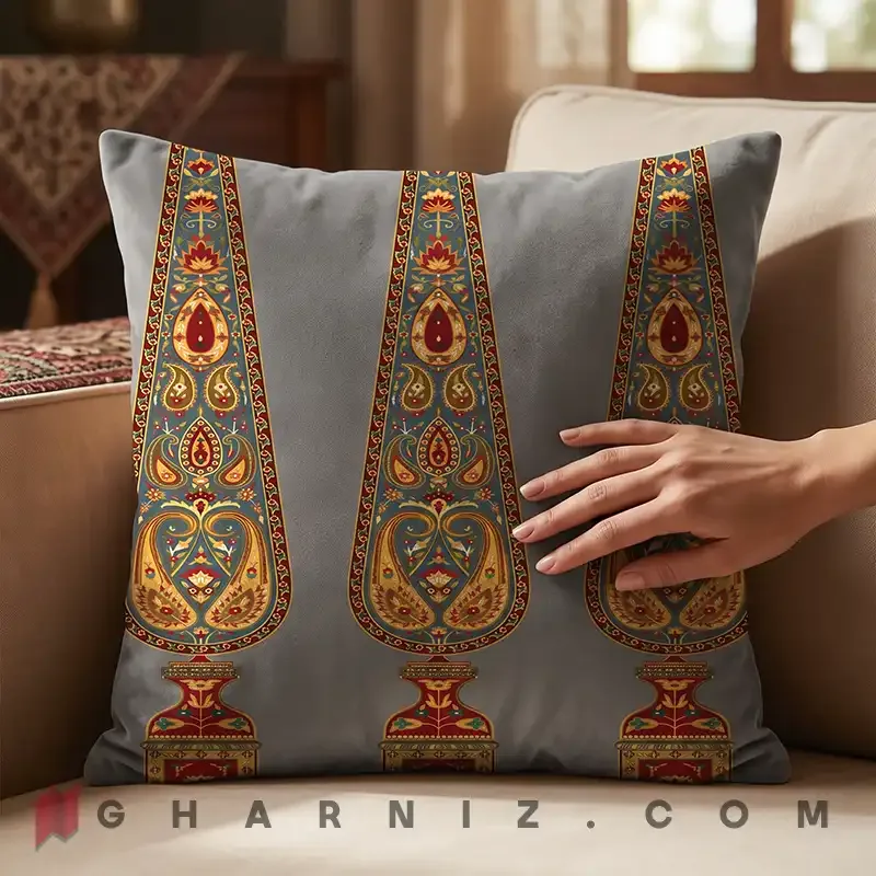کاور کوسن مخمل طرح سرو و بته‌ جقه کد gh-c747 — تصویر 9