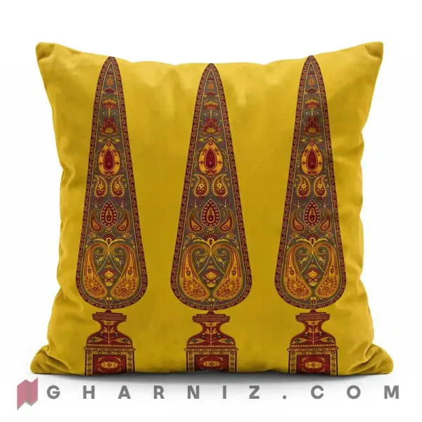 کاور کوسن مخمل طرح سرو و بته‌ جقه خردلی