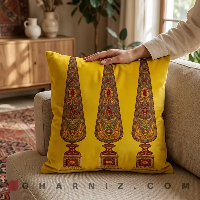 کاور کوسن مخمل طرح سرو و بته‌ جقه کد gh-c747 — تصویر 10