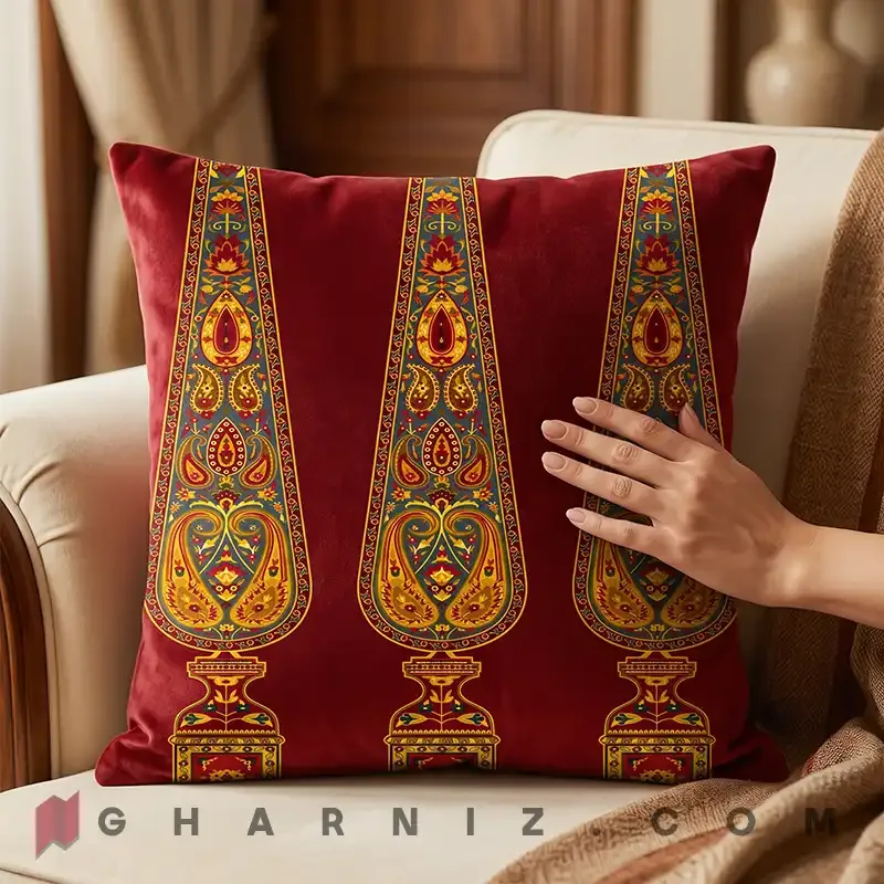 کاور کوسن مخمل طرح سرو و بته‌ جقه کد gh-c747 — تصویر 8