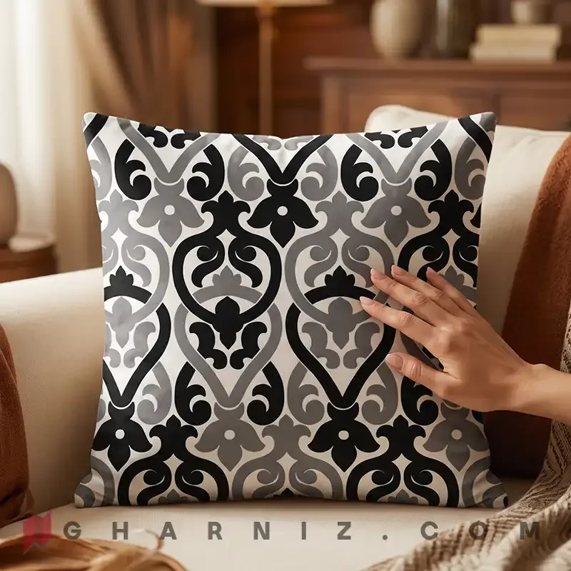 کاور کوسن مخمل طرح داماسک مدرن دو رنگ کد gh-c751 — تصویر 12