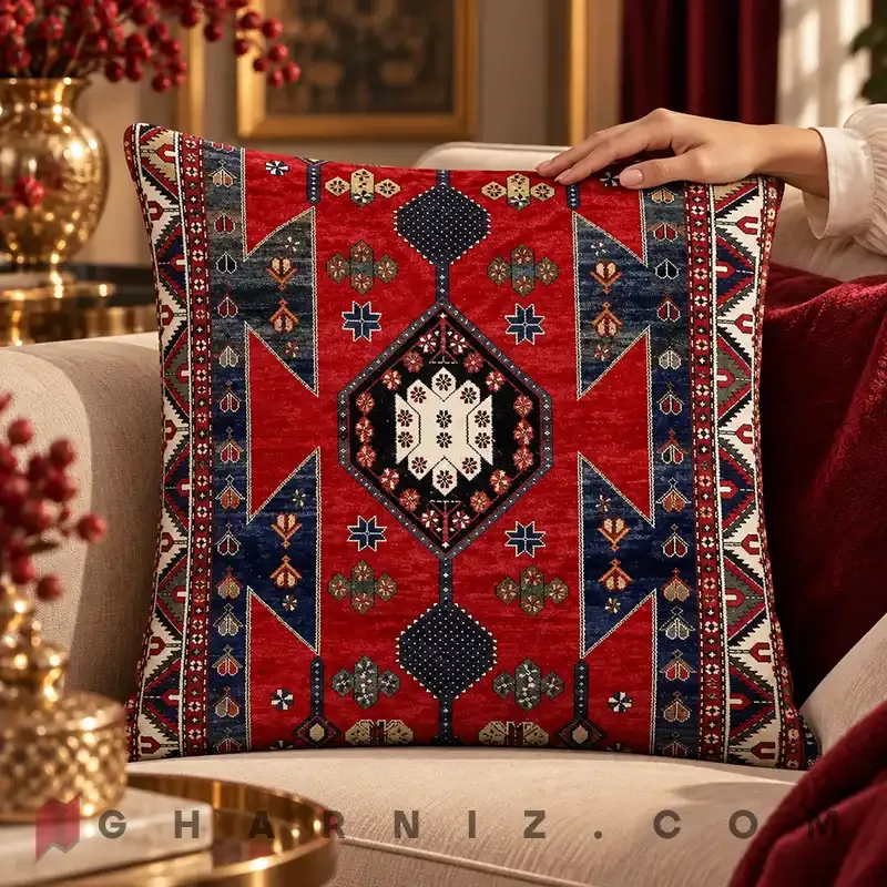 کاور کوسن مخمل طرح گلیم عشایری کد gh-c756 — تصویر 8