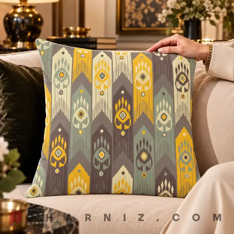 کاور کوسن مخمل طرح ایکات کد gh-c775 — تصویر 6