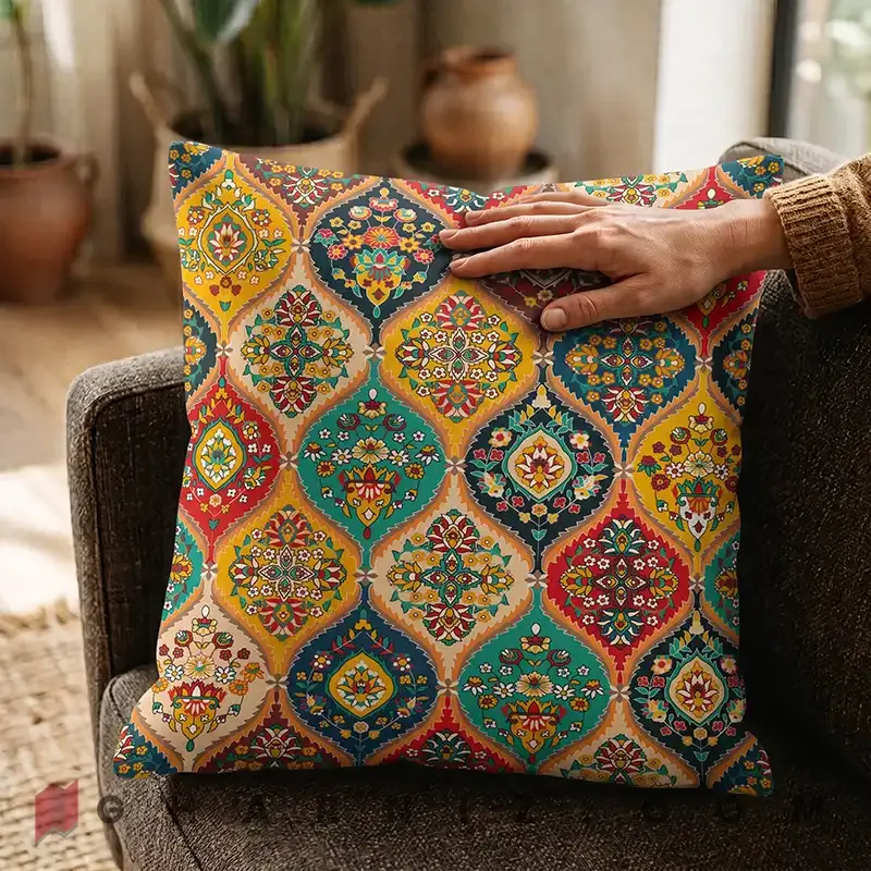 کاور کوسن مخمل طرح قاب گنبدی و ترنج کد gh-c787 — تصویر 5