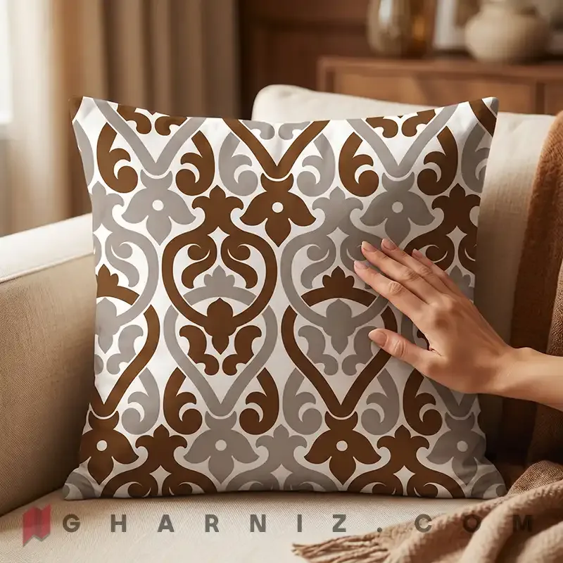کاور کوسن مخمل طرح داماسک مدرن دو رنگ کد gh-c751 — تصویر 11