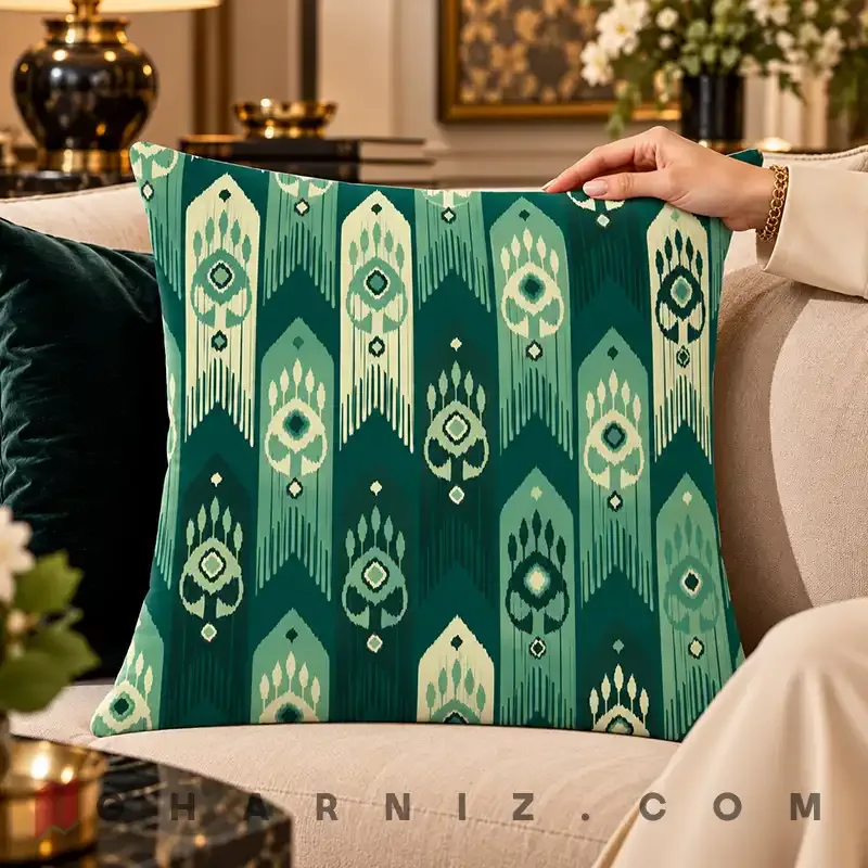 کاور کوسن مخمل طرح ایکات کد gh-c775 — تصویر 5