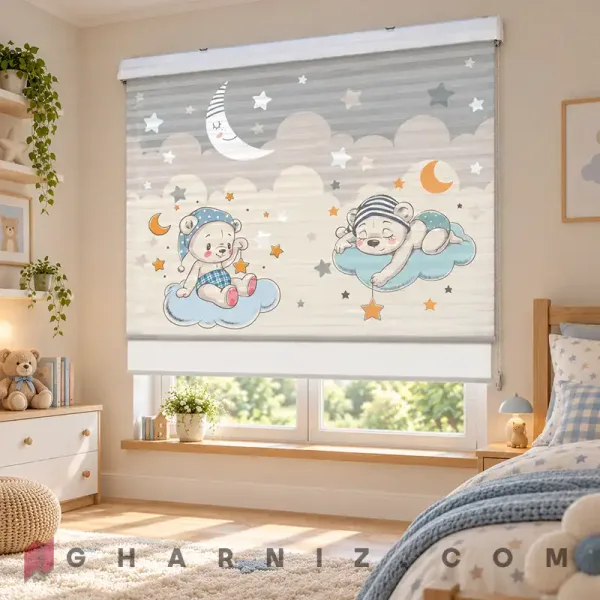 پرده زبرا اتاق کودک طرح خرس‌های خواب‌آلود روی ابر Sleepy Teddies