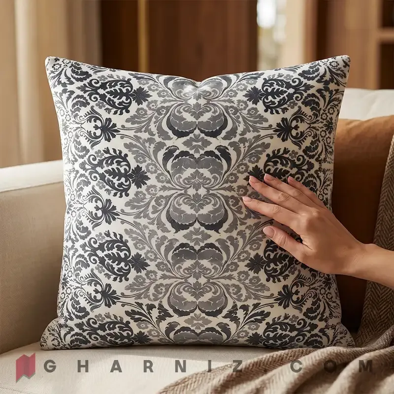 کاور کوسن مخمل طرح داماسک کلاسیک ریز نقش کد gh-c753 — تصویر 11