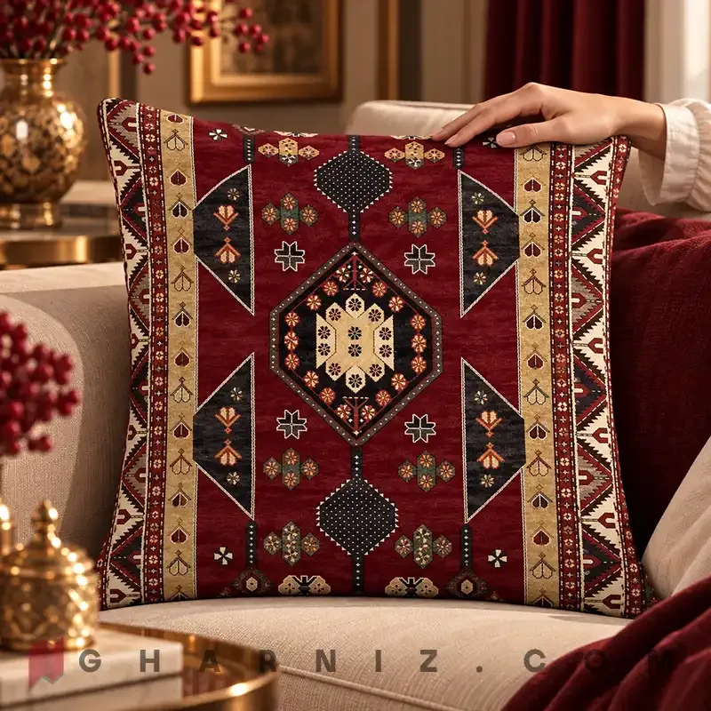کاور کوسن مخمل طرح گلیم عشایری کد gh-c756 — تصویر 10