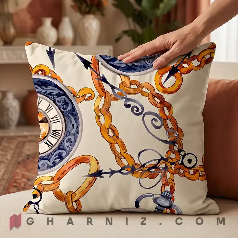 کاور کوسن مخمل طرح ساعت جیبی و زنجیر کد gh-c778 — تصویر 20