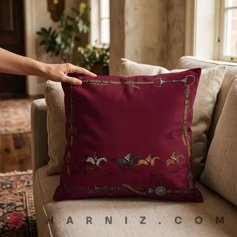 کاور کوسن مخمل طرح سوارکاران و قاب یراق کد gh-c819 — تصویر 7