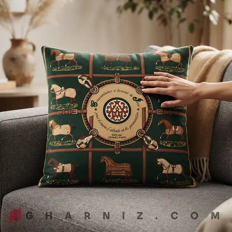 کاور کوسن مخمل طرح اسب و یراق درشت کد gh-c768 — تصویر 12