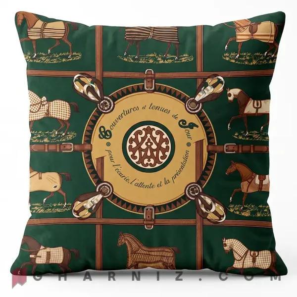 کاور کوسن مخمل طرح اسب و یراق درشت سبز