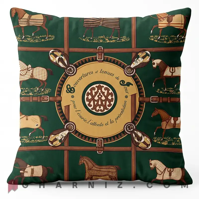 کاور کوسن مخمل طرح اسب و یراق درشت کد gh-c768 — تصویر 4