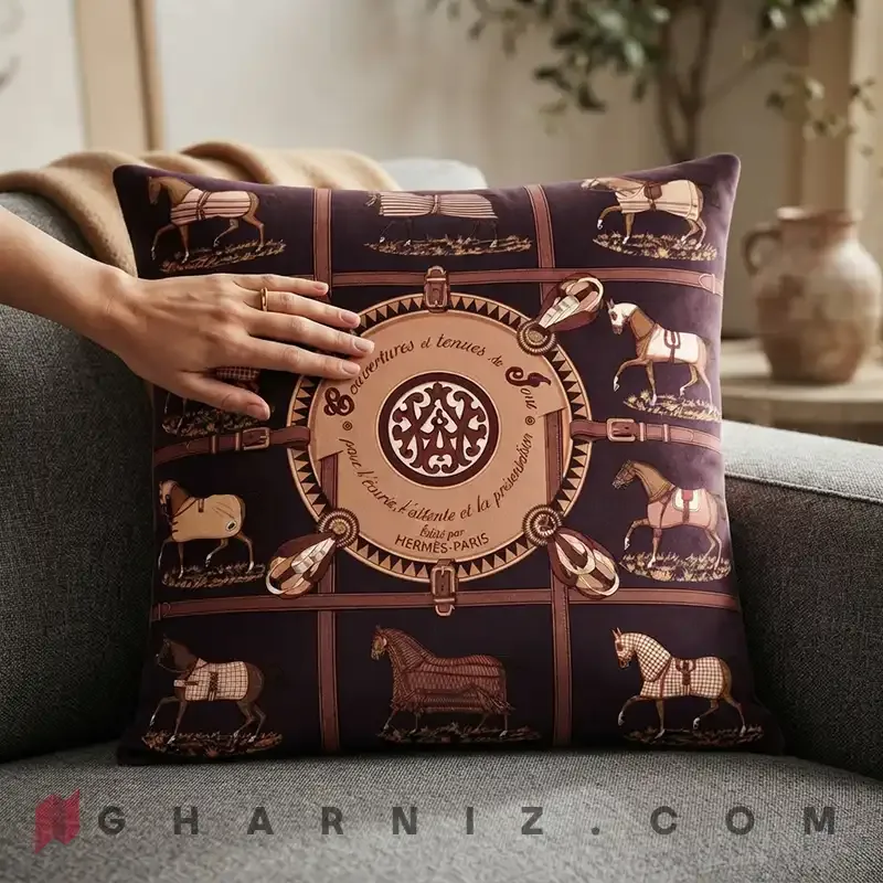 کاور کوسن مخمل طرح اسب و یراق درشت کد gh-c768 — تصویر 10