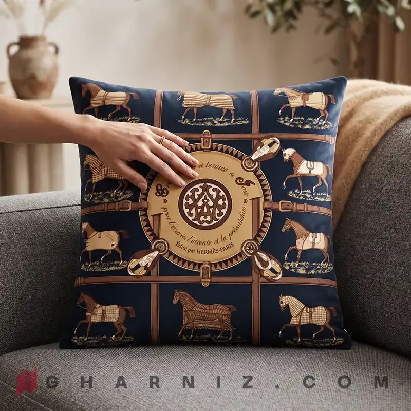 کاور کوسن مخمل طرح اسب و یراق درشت کد gh-c768 — تصویر 9