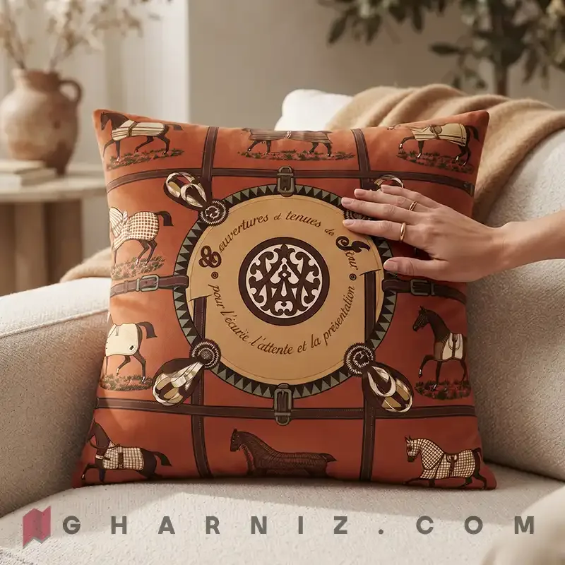 کاور کوسن مخمل طرح اسب و یراق درشت کد gh-c768 — تصویر 11