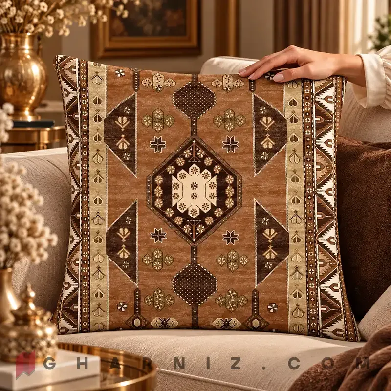 کاور کوسن مخمل طرح گلیم عشایری کد gh-c756 — تصویر 12