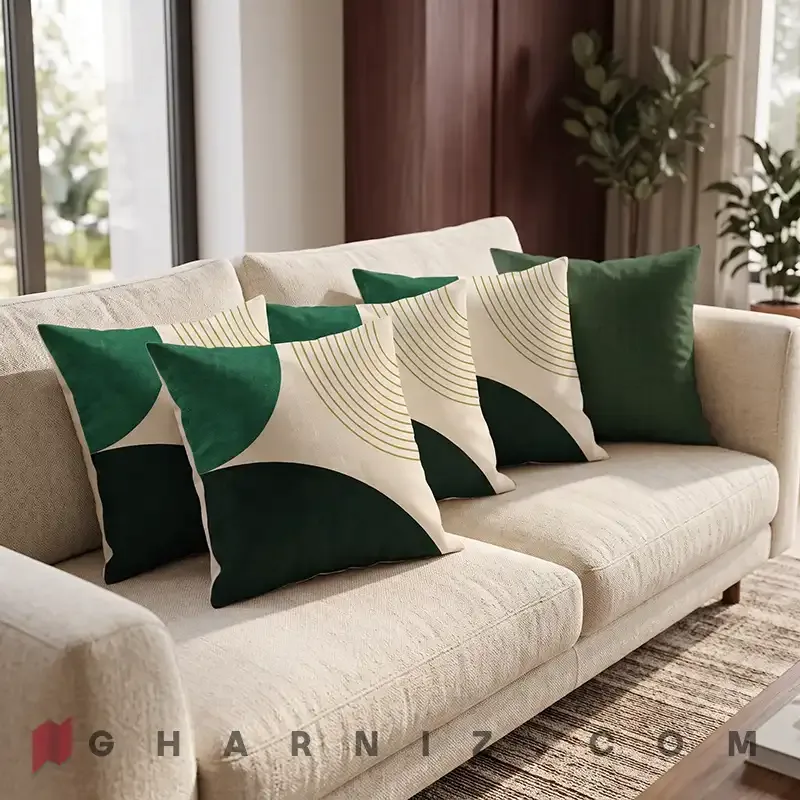 کاور کوسن مخمل طرح هندسی مینیمال با خطوط طلایی کد gh-c810 — تصویر 10