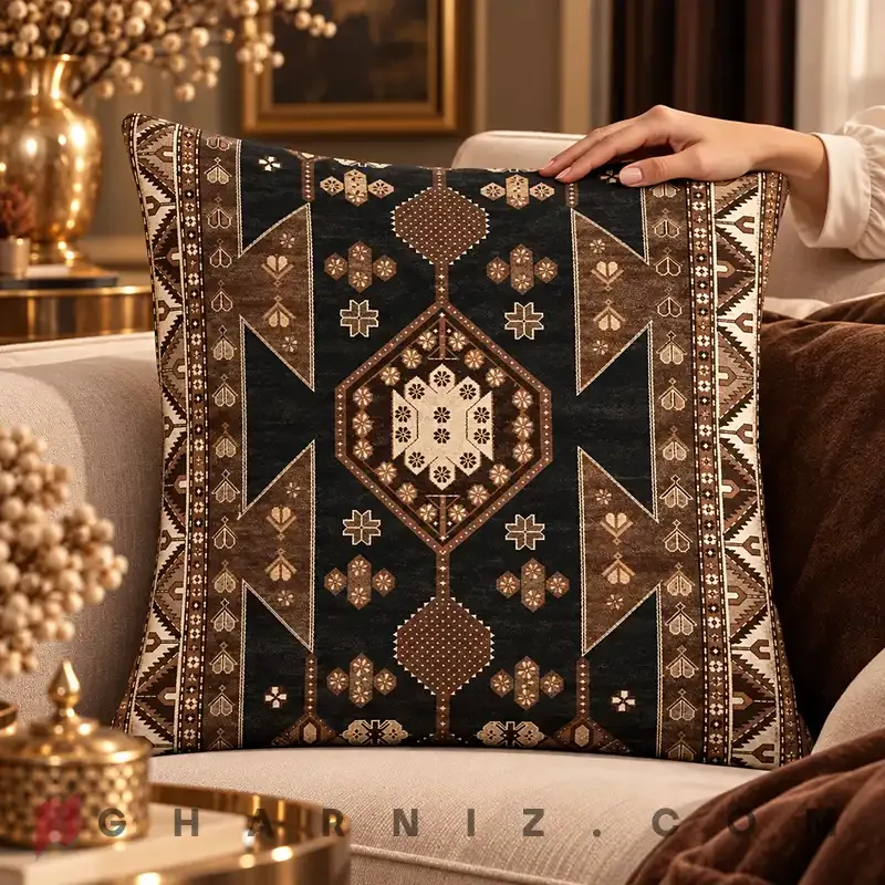 کاور کوسن مخمل طرح گلیم عشایری کد gh-c756 — تصویر 11