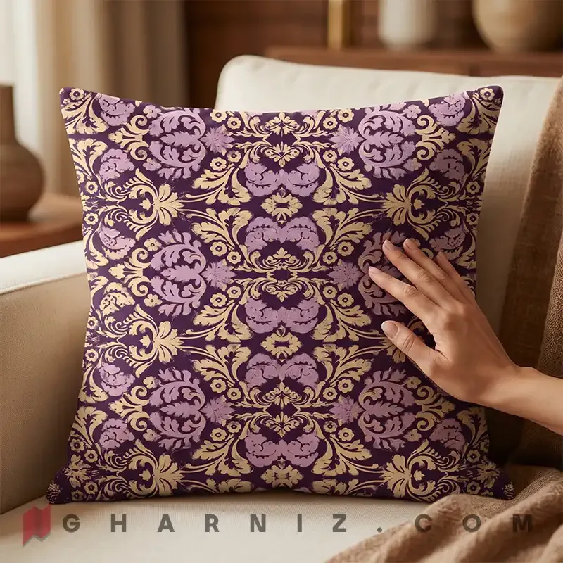 کاور کوسن مخمل طرح داماسک کلاسیک ریز نقش کد gh-c753 — تصویر 8