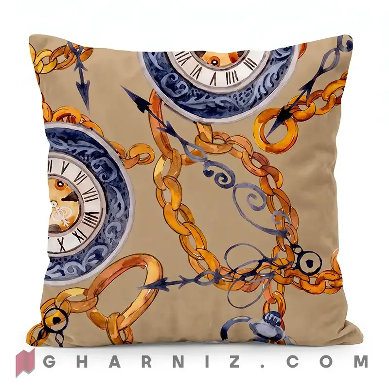 کاور کوسن مخمل طرح ساعت جیبی و زنجیر کد gh-c778 — تصویر 6