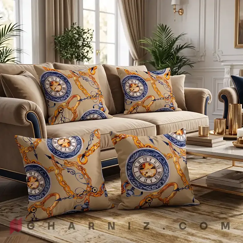 کاور کوسن مخمل طرح ساعت جیبی و زنجیر کد gh-c778 — تصویر 18