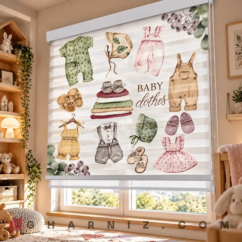 پرده زبرا اتاق نوزاد طرح لباس‌های کوچولو Baby Clothes کد gh-zk218 — تصویر 2