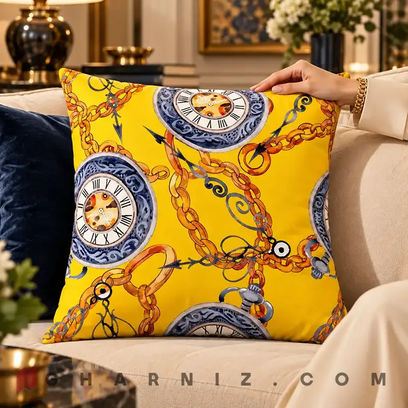 کاور کوسن مخمل طرح ساعت جیبی و زنجیر کد gh-c778 — تصویر 8