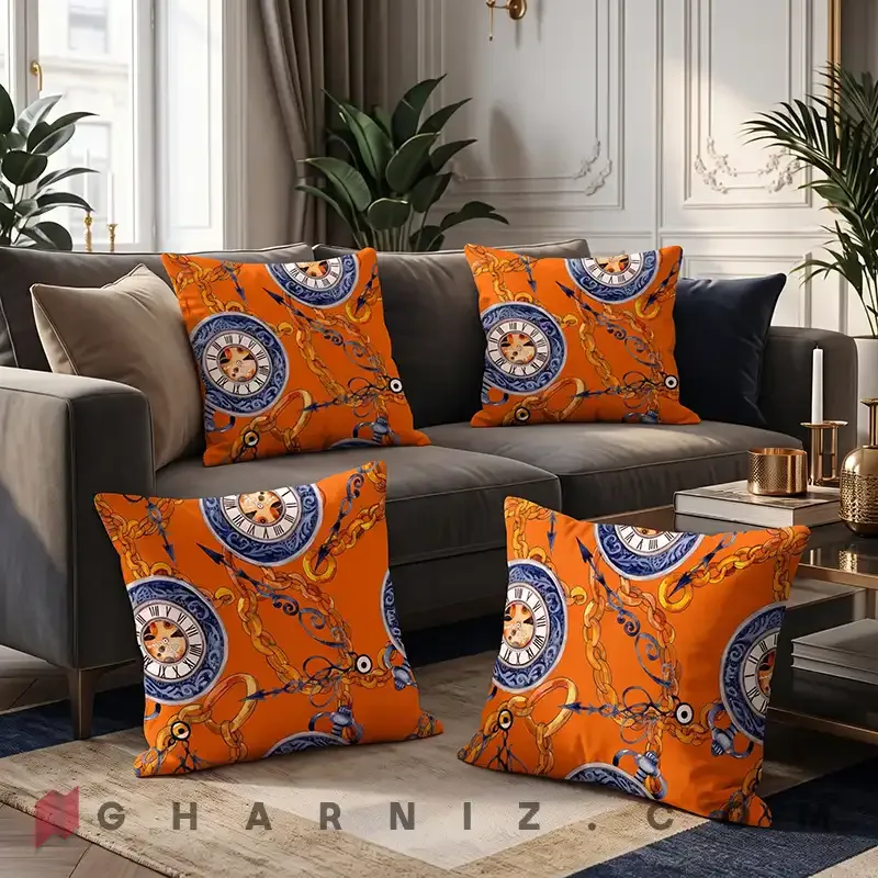 کاور کوسن مخمل طرح ساعت جیبی و زنجیر کد gh-c778 — تصویر 17