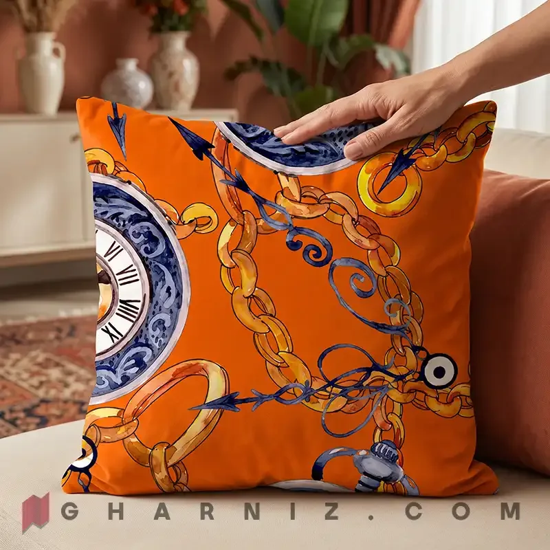 کاور کوسن مخمل طرح ساعت جیبی و زنجیر کد gh-c778 — تصویر 11