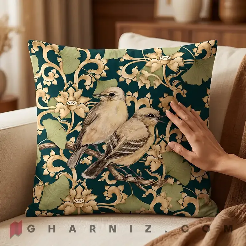 کاور کوسن مخمل طرح گل و مرغ جینکو کد gh-c755 — تصویر 9