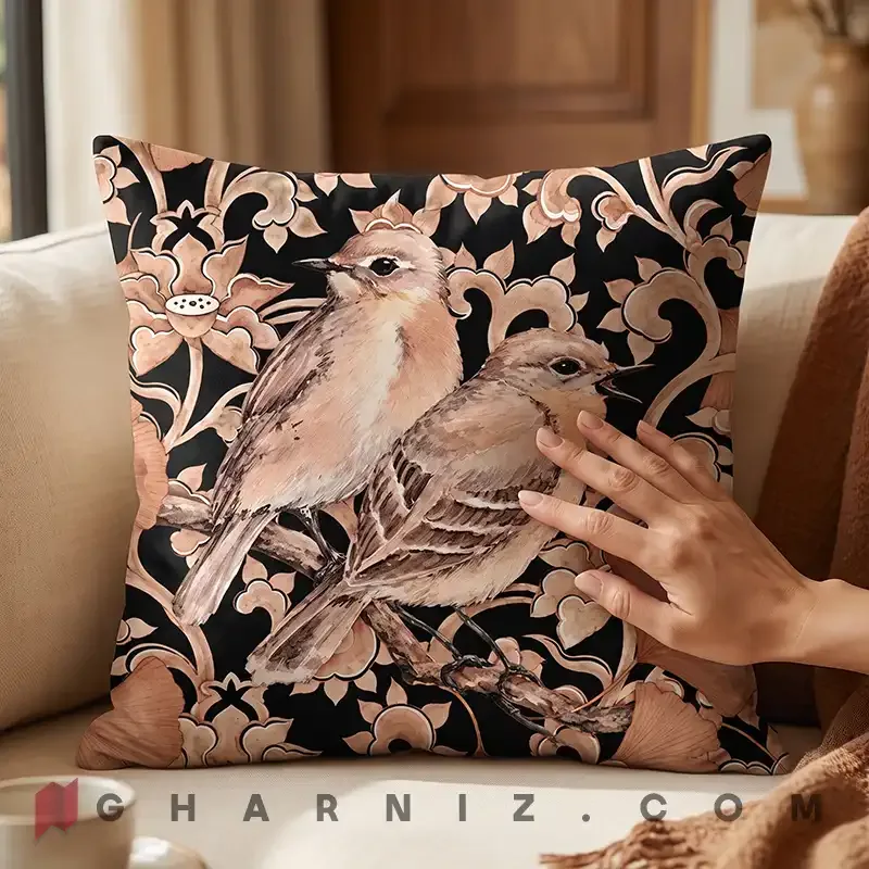 کاور کوسن مخمل طرح گل و مرغ جینکو کد gh-c755 — تصویر 13