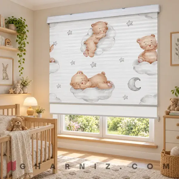 پرده زبرا اتاق کودک طرح خرس‌های آبرنگی روی ابر Teddy Cloud Dreams