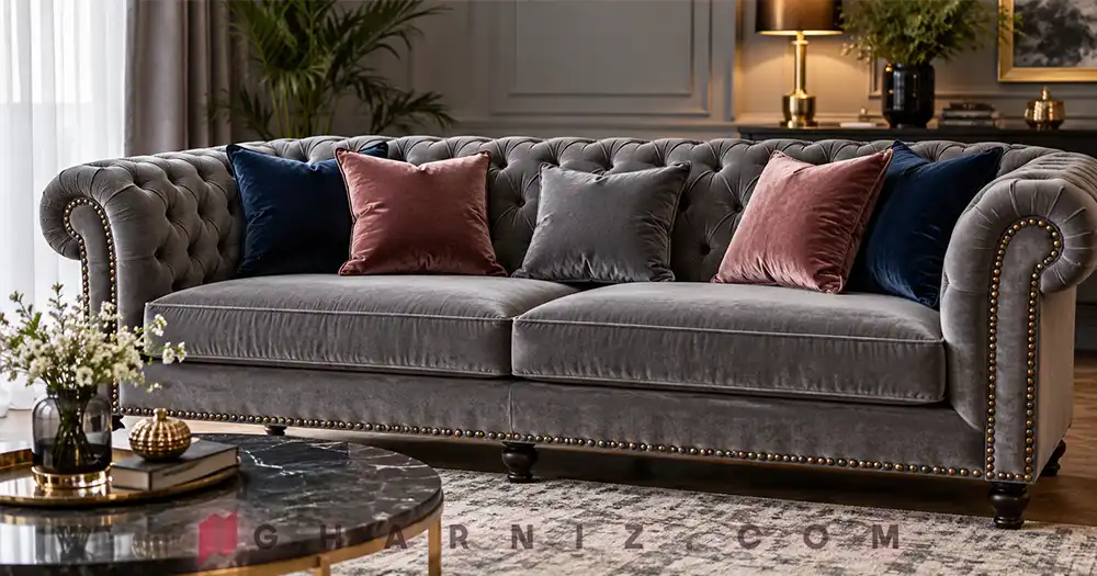 کوسن برای مبل چستر و سلطنتی طوسی