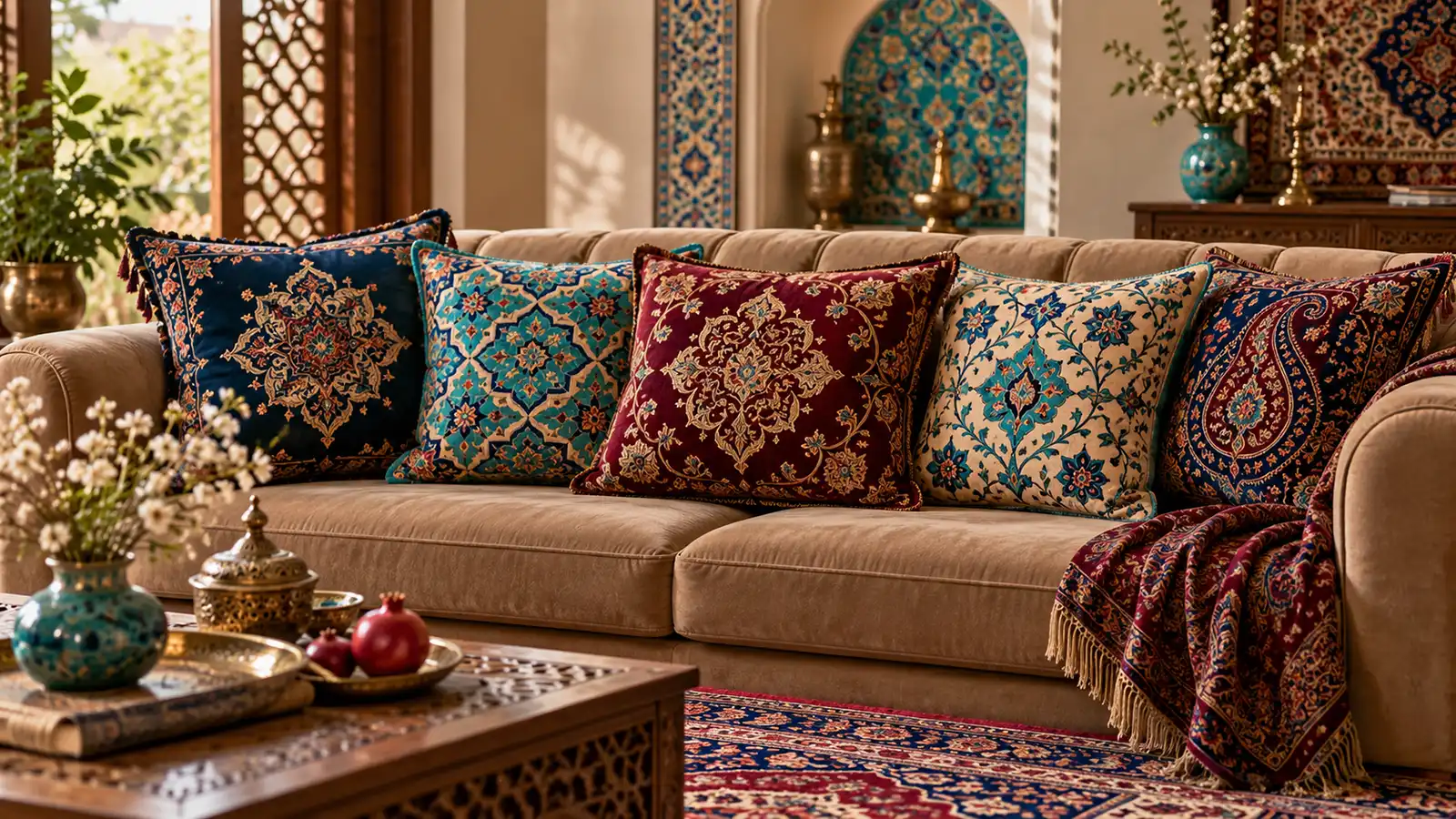 کوسن مبل نسکافه‌ای در دکور سنتی